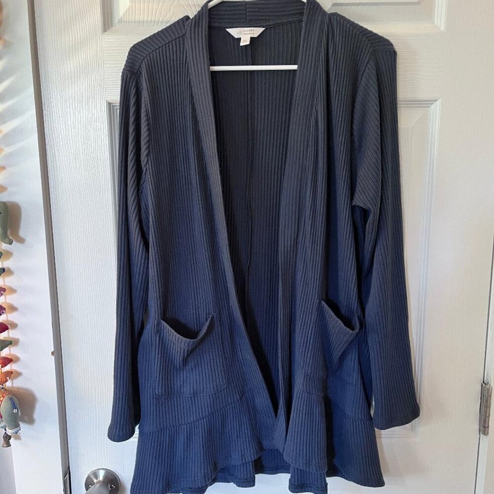 Women's LC Lauren Conrad Ruffle-Hem Layering Cardigan, Navy, Extra Large (XL)